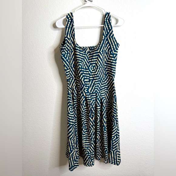 Averie DILLA PLEATED MIDI DRESS Blue/Cream Sz XL - Picture 4 of 11
